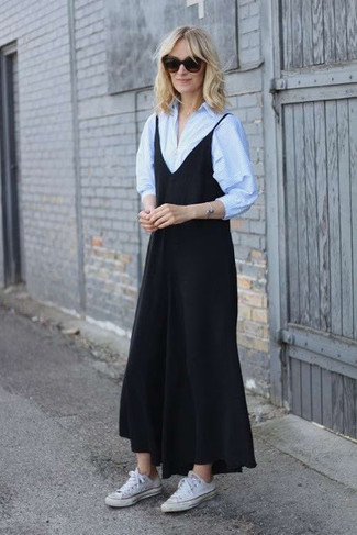 Light Blue Dress Shirt Smart Casual Outfits For Women: 