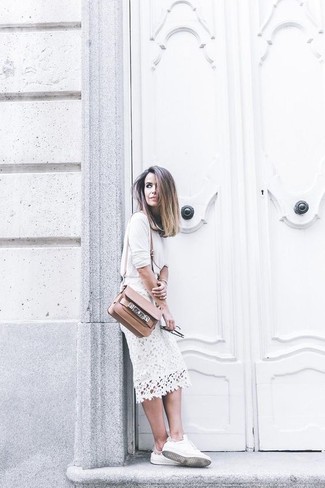 White Lace Midi Skirt Outfits: 