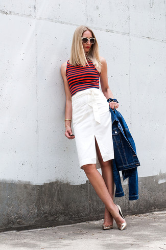 Red Horizontal Striped Cropped Top Outfits: 