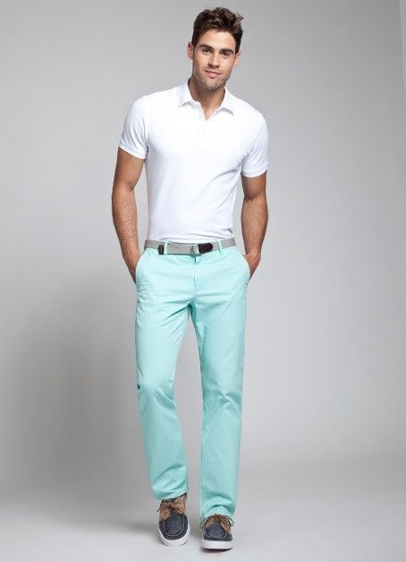 Men's White Polo, Mint Chinos, Navy Canvas Boat Shoes, Grey Canvas Belt ...