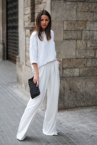 White Linen Long Sleeve Blouse Outfits: 