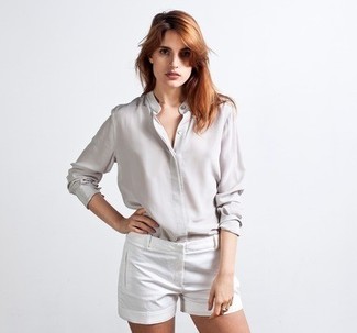 Grey Silk Button Down Blouse Outfits: 