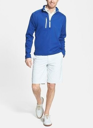 Blue Zip Neck Sweater Outfits For Men: 