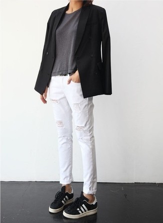 Black and White Suede Low Top Sneakers Outfits For Women: 