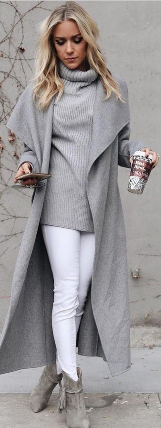 Grey Cowl-neck Sweater Spring Outfits For Women: 