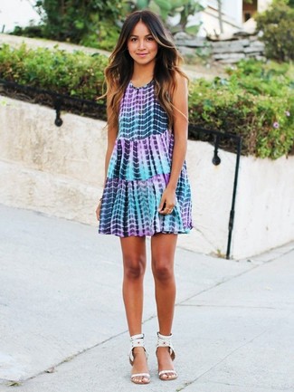 Light Violet Tie-Dye Swing Dress Summer Outfits: 