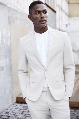 White Suit Dressy Outfits: Putting together a white suit and a white dress shirt is a surefire way to infuse style into your day-to-day collection.