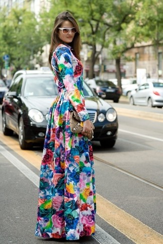Multi colored Floral Maxi Dress Summer Outfits: 
