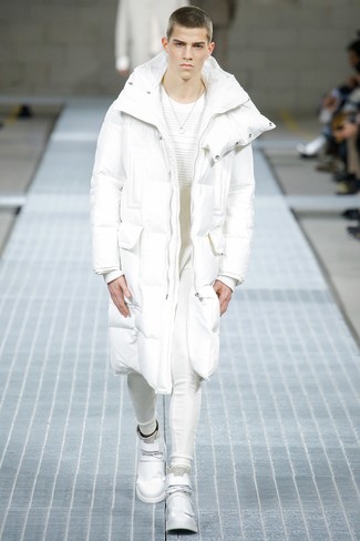 White Puffer Coat Outfits For Men: 