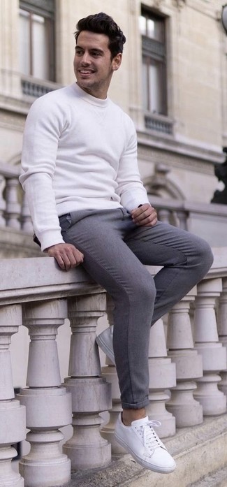 White Sweatshirt with Grey Wool Pants Outfits For Men (2 ideas & outfits)
