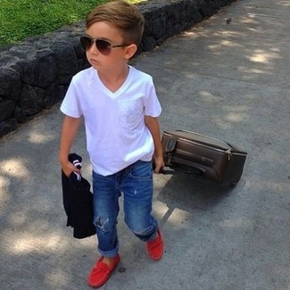 Boys' White T-shirt, Blue Jeans, Red Loafers | Boys' Fashion ...