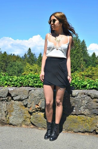 Mugler Asymmetric Embellished Stretch Wool Mini Skirt Black