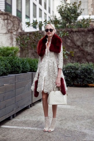 Grey Lace Coat Outfits For Women: 