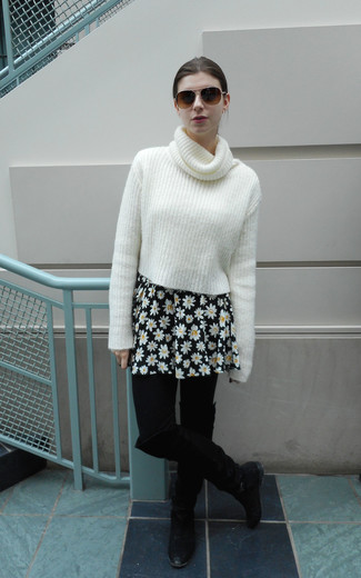 Sophriona Blurred Floral Print Full Midi Skirt Black