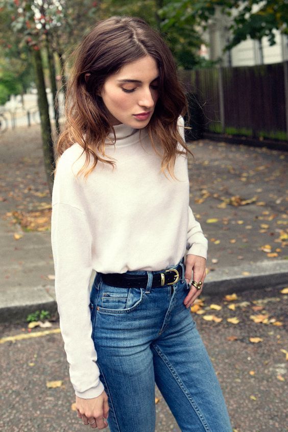 Turtleneck with high hot sale waisted jeans