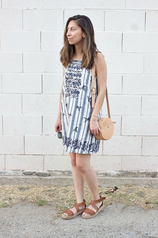 Tasseled Striped Cotton Blend Mini Dress