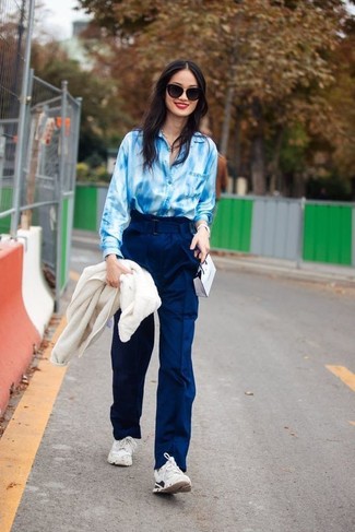 Navy Wide Leg Pants Outfits: 