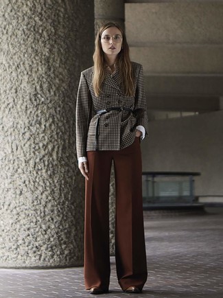 Brown Wide Leg Pants Outfits: 