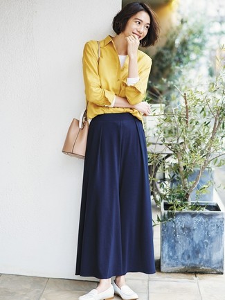 Navy Wide Leg Pants Outfits: 
