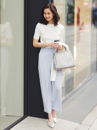 Short Sleeve Sweater with Wide Leg Pants Outfits: 