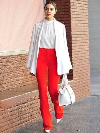 White Leather Pumps Outfits: 