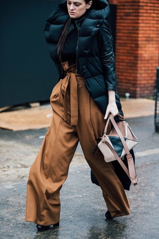 Brown Wide Leg Pants Outfits: 