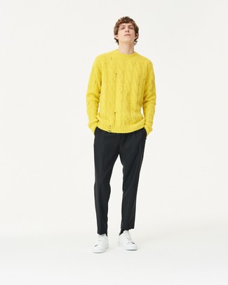 Slim Fit Cable Wool Blend Sweater
