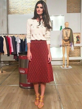Burgundy Midi Skirt Outfits: 