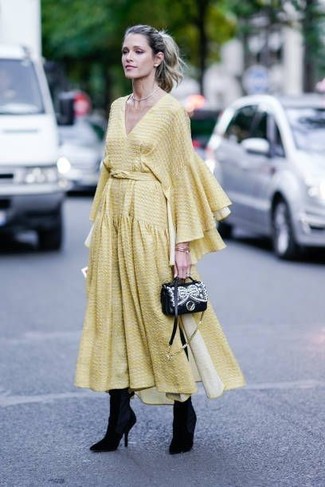 Tiered Silk Mousseline Midi Dress Yellow