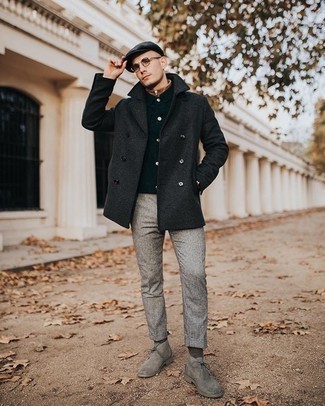 Black Flat Cap Winter Outfits For Men: 