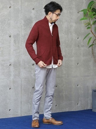 Textured Crisscross Full Zip Sweater Red