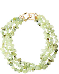 Kenneth Jay Lane Three Row Glass Jade Beaded Necklace Green