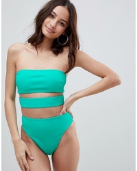 ASOS DESIGN Neoprene Bandeau Strap Bikini Top In Bali Green