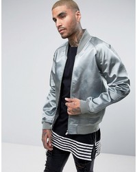 Asos Bomber Jacket With Sateen Panelling In Blue