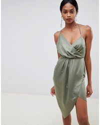 ASOS DESIGN Satin Wrap Dress With Chain Back