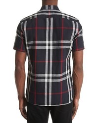Burberry Elfords Slim Fit Short Sleeve Check Linen Cotton Sport Shirt