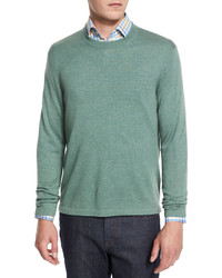 Neiman Marcus Cashmere Silk Crewneck Sweater Grass