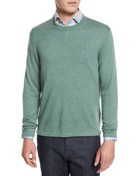 Neiman Marcus Cashmere Silk Crewneck Sweater Grass