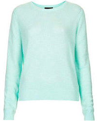 Topshop Fine Gauge Knitted Long Sleeve Top With Grid Stitch Detail 65% Viscose 35% Nylon Machine Washable