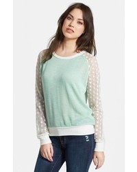 Olivia Moon Sheer Sleeve Sweater Mint Cream Large