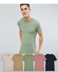 ASOS DESIGN Longline Muscle Fit T Shirt With Crew Neck And Stretch 5 Pack Save