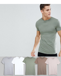 ASOS DESIGN Muscle Fit T Shirt With Crew Neck And Stretch 5 Pack Save
