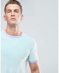 Asos Muscle T Shirt In Velour With Contrast Binding In Mint