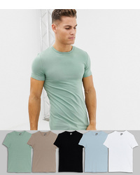 ASOS DESIGN Organic Muscle Fit T Shirt With Crew Neck 5 Pack Save