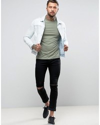 Asos T Shirt With Crew Neck And Roll Sleeve In Green