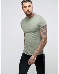 Asos T Shirt With Crew Neck And Roll Sleeve In Green