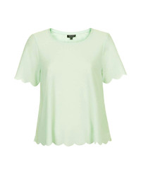 Topshop White T Shirt Shape Top With Scallop Frill Detail On Cuffs And Hem 100% Polyester Machine Washable