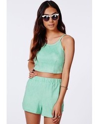 Missguided Sirena Mint Faux Suede Crop Cami Top