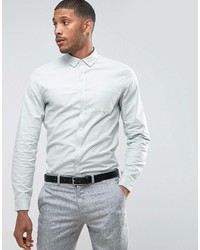 Asos Casual Slim Oxford Shirt With Stretch In Green