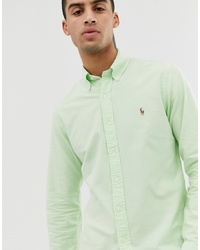 Polo Ralph Lauren Slim Fit Oxford Shirt With Collar In Light Green